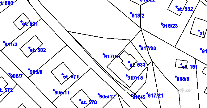 Parcela st. 917/19 v KÚ Černé Voděrady, Katastrální mapa