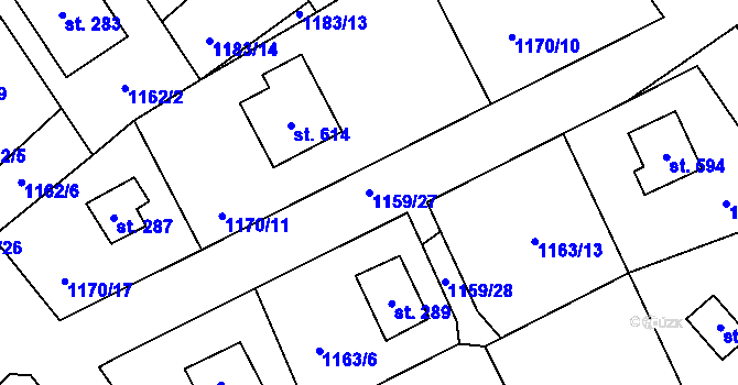 Parcela st. 1159/27 v KÚ Černé Voděrady, Katastrální mapa