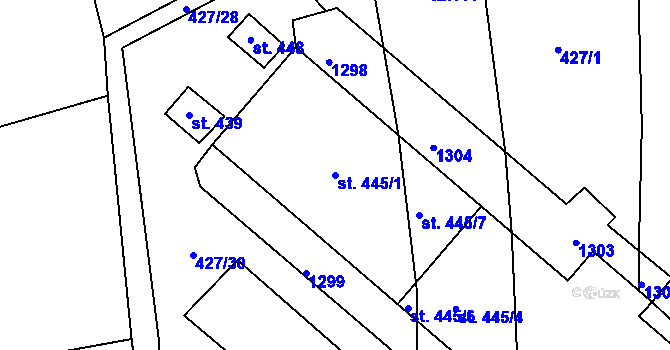 Parcela st. 445/1 v KÚ Černé Voděrady, Katastrální mapa