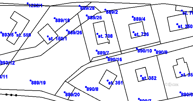 Parcela st. 889/7 v KÚ Černé Voděrady, Katastrální mapa