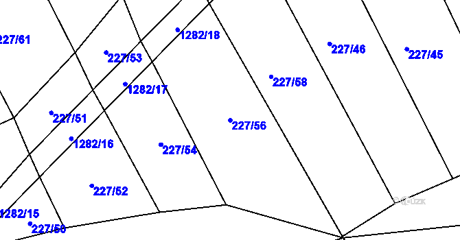 Parcela st. 227/56 v KÚ Černé Voděrady, Katastrální mapa