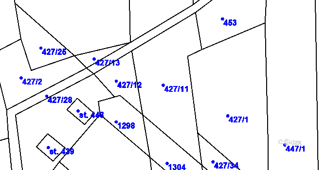 Parcela st. 427/11 v KÚ Černé Voděrady, Katastrální mapa