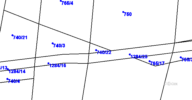 Parcela st. 740/22 v KÚ Černé Voděrady, Katastrální mapa