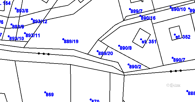 Parcela st. 889/20 v KÚ Černé Voděrady, Katastrální mapa