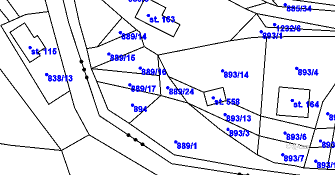 Parcela st. 889/24 v KÚ Černé Voděrady, Katastrální mapa