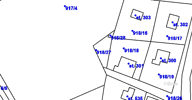 Parcela st. 918/27 v KÚ Černé Voděrady, Katastrální mapa