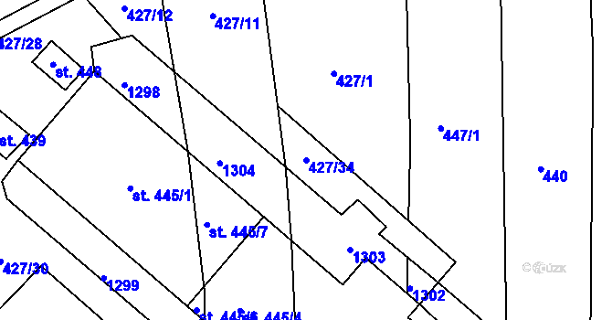Parcela st. 427/34 v KÚ Černé Voděrady, Katastrální mapa