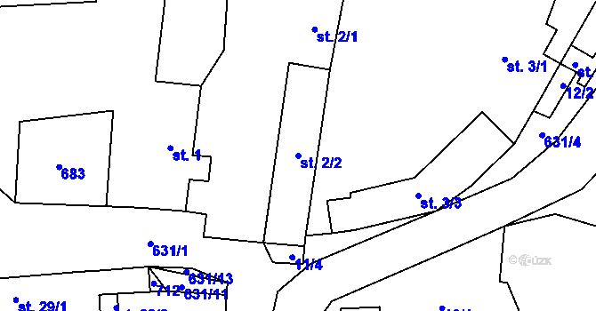 Parcela st. 2/2 v KÚ Černěves, Katastrální mapa