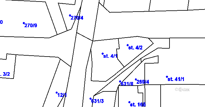 Parcela st. 4/1 v KÚ Černěves, Katastrální mapa