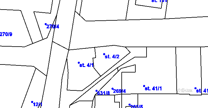 Parcela st. 4/2 v KÚ Černěves, Katastrální mapa