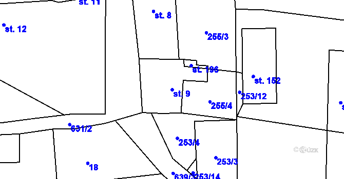 Parcela st. 9 v KÚ Černěves, Katastrální mapa