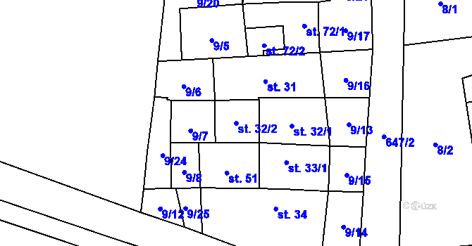 Parcela st. 32/2 v KÚ Černěves, Katastrální mapa