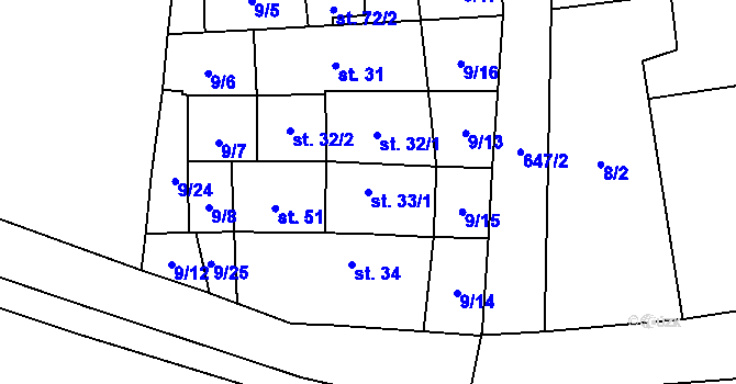 Parcela st. 33/1 v KÚ Černěves, Katastrální mapa