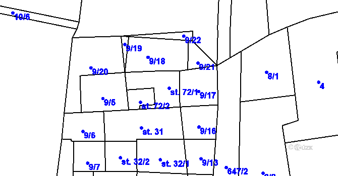 Parcela st. 72/1 v KÚ Černěves, Katastrální mapa