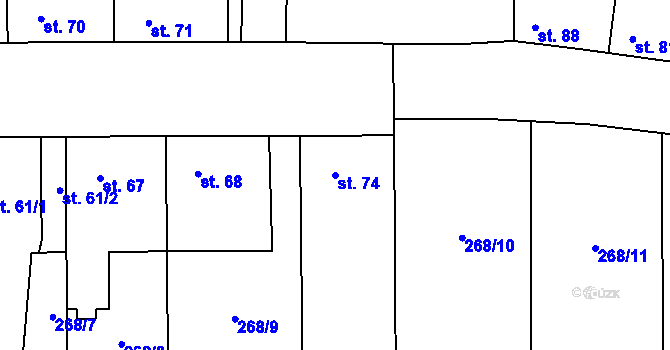 Parcela st. 74 v KÚ Černěves, Katastrální mapa
