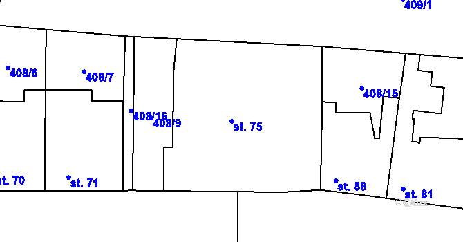 Parcela st. 75 v KÚ Černěves, Katastrální mapa