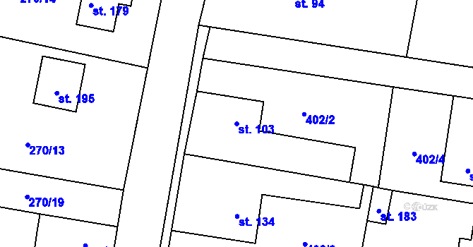 Parcela st. 103 v KÚ Černěves, Katastrální mapa