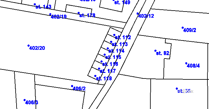 Parcela st. 115 v KÚ Černěves, Katastrální mapa