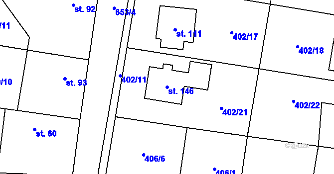 Parcela st. 146 v KÚ Černěves, Katastrální mapa