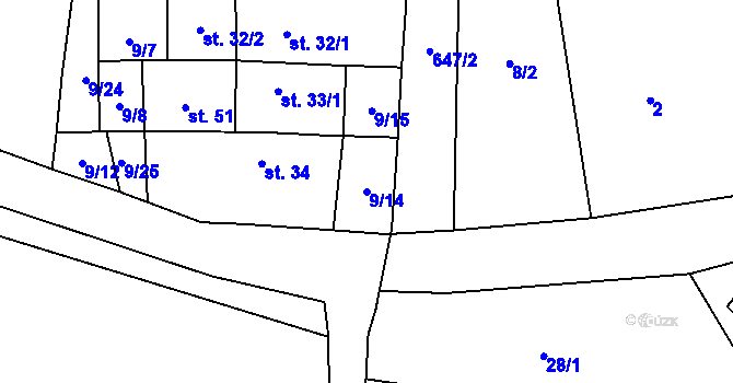 Parcela st. 9/14 v KÚ Černěves, Katastrální mapa