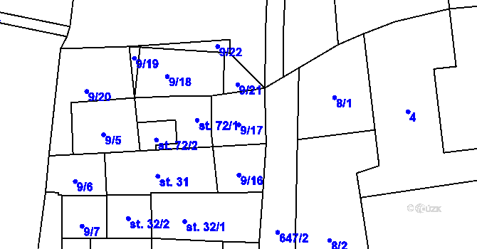 Parcela st. 9/17 v KÚ Černěves, Katastrální mapa