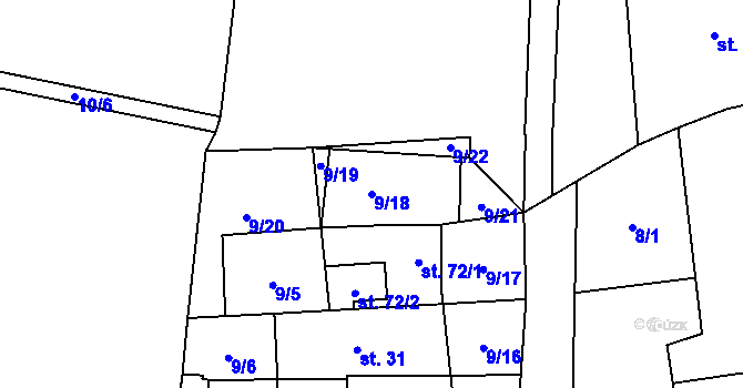Parcela st. 9/18 v KÚ Černěves, Katastrální mapa