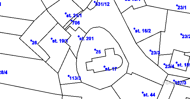 Parcela st. 25 v KÚ Černěves, Katastrální mapa