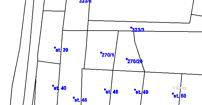 Parcela st. 270/1 v KÚ Černěves, Katastrální mapa