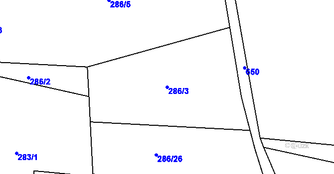 Parcela st. 286/3 v KÚ Černěves, Katastrální mapa