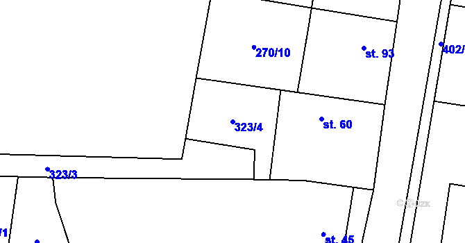 Parcela st. 323/4 v KÚ Černěves, Katastrální mapa