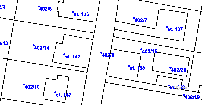 Parcela st. 402/1 v KÚ Černěves, Katastrální mapa