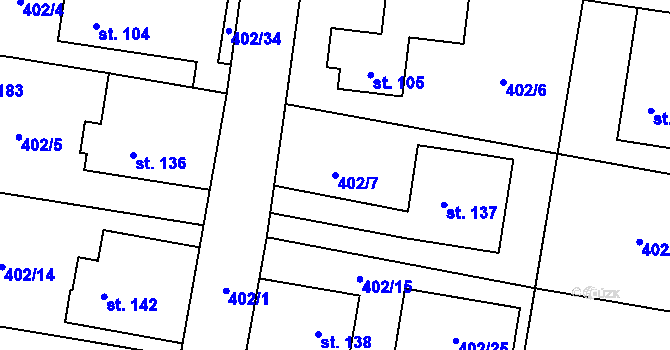Parcela st. 402/7 v KÚ Černěves, Katastrální mapa