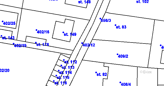 Parcela st. 402/12 v KÚ Černěves, Katastrální mapa