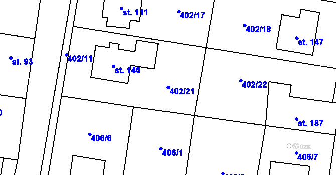 Parcela st. 402/21 v KÚ Černěves, Katastrální mapa
