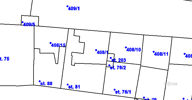 Parcela st. 408/1 v KÚ Černěves, Katastrální mapa