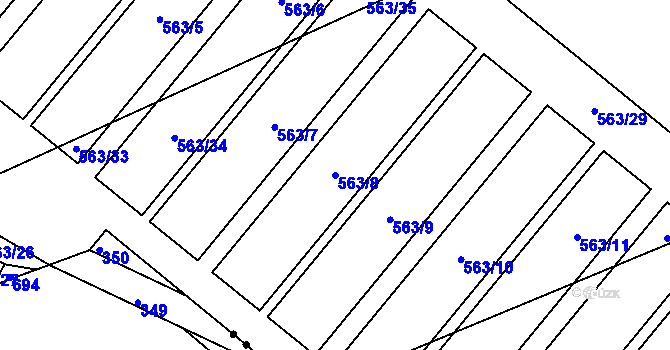 Parcela st. 563/8 v KÚ Černěves, Katastrální mapa