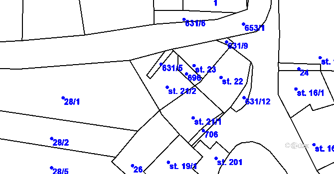 Parcela st. 21/2 v KÚ Černěves, Katastrální mapa