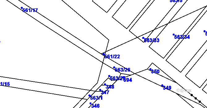 Parcela st. 561/22 v KÚ Černěves, Katastrální mapa