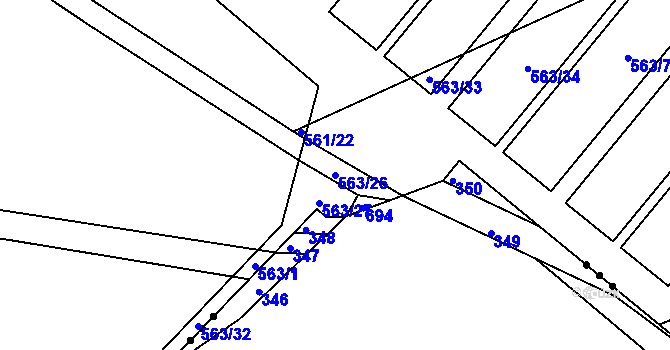 Parcela st. 563/26 v KÚ Černěves, Katastrální mapa