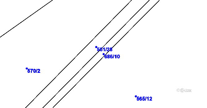 Parcela st. 686/10 v KÚ Černěves, Katastrální mapa