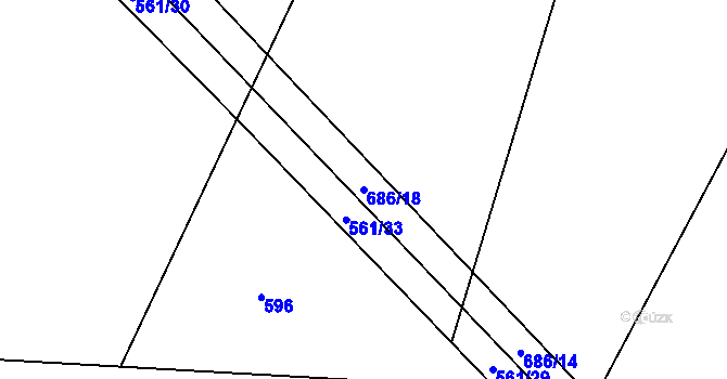 Parcela st. 686/18 v KÚ Černěves, Katastrální mapa