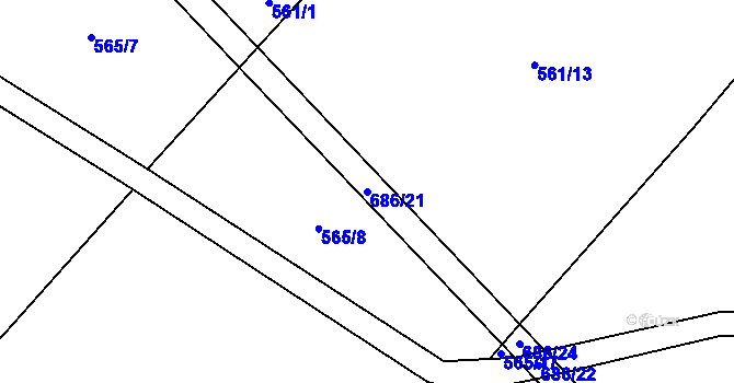 Parcela st. 686/21 v KÚ Černěves, Katastrální mapa