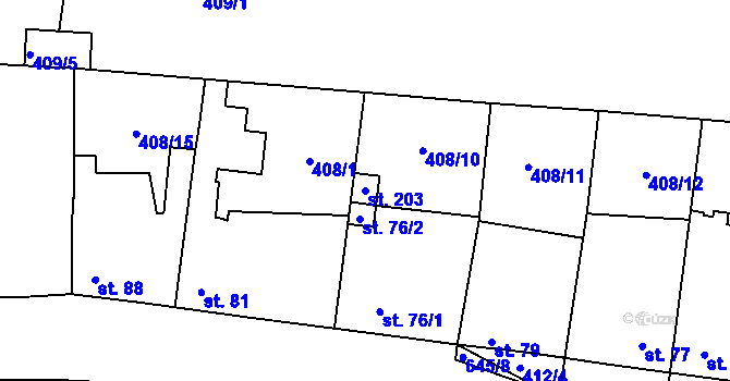 Parcela st. 203 v KÚ Černěves, Katastrální mapa