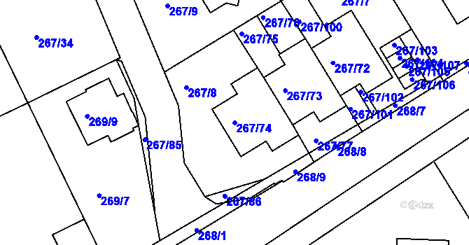 Parcela st. 267/74 v KÚ Černice, Katastrální mapa
