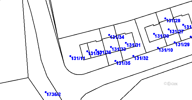 Parcela st. 131/36 v KÚ Černice, Katastrální mapa