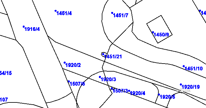 Parcela st. 1451/21 v KÚ Černice, Katastrální mapa