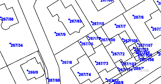 Parcela st. 267/75 v KÚ Černice, Katastrální mapa