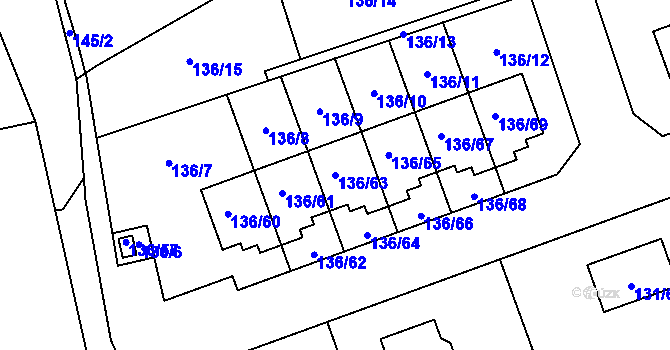 Parcela st. 136/63 v KÚ Černice, Katastrální mapa
