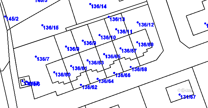 Parcela st. 136/65 v KÚ Černice, Katastrální mapa