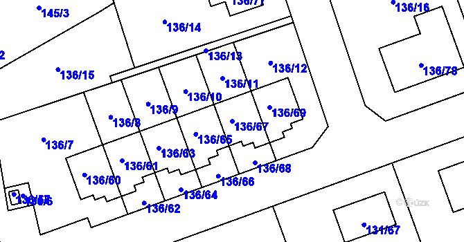 Parcela st. 136/67 v KÚ Černice, Katastrální mapa